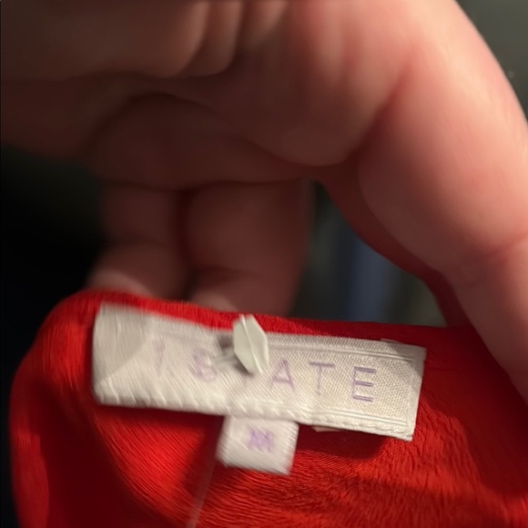 1. STATE Red Asymmetrical Blouse with Ruched Texture - Picture 2 of 4